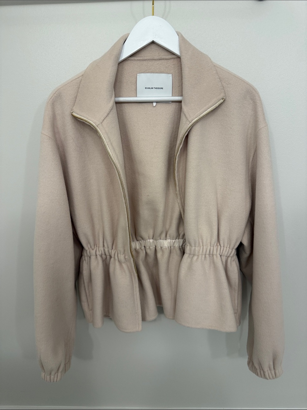 Scanlan Theodore Beige Peplum Zip Bomber Jacket